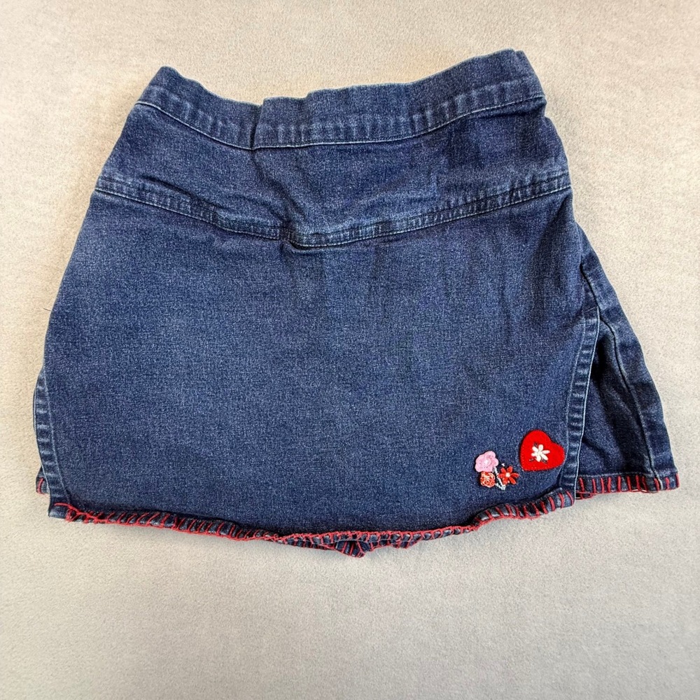 Hartstrings Girls Denim Skort Dark Wash Heart Floral Embroidery Size 5 Vintage